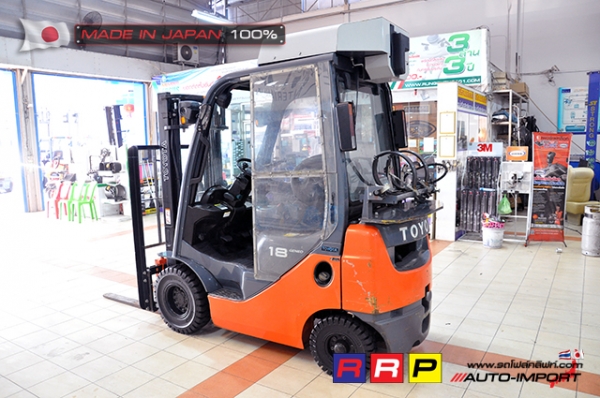 ขายรถโฟล์คลิฟท์มือสอง TOYOTA รุ่น 8FG18-14407 นำเข้าจากประเทศญี่ปุ่น 100\% ไม่เคยใช้งานในไทย