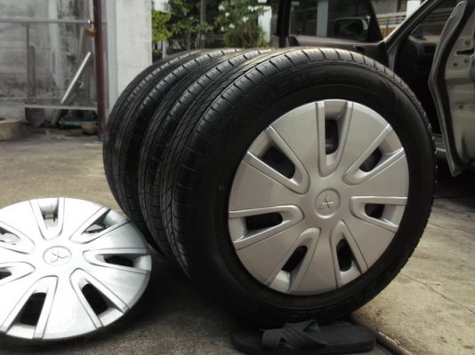 กะทะมิราจ14 4รู100 + ยาง Dunlop Enasave 165/65/14 ปี13 ยางป้ายแดง