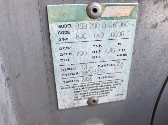 ขายโบวเวอร์-ดูดเป่าอากาศ Kruger 1.5HP. 380V สภาพสวยพร้อมปล่องดูด หมุนนิ่ม พร้อมใช้งาน