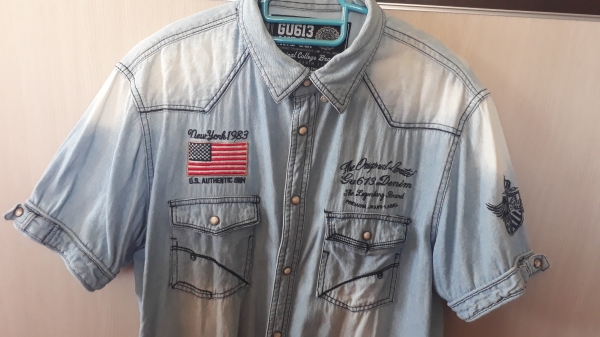 เสื้อเชิ้ตยีนส์แขนสั้น GU613 AND CO. Size L เสื้อเชิ้ตยีนส์แขนสั้น GU613 AND CO. Size L