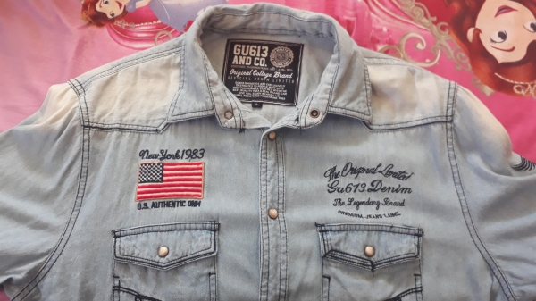 เสื้อเชิ้ตยีนส์แขนสั้น GU613 AND CO. Size L เสื้อเชิ้ตยีนส์แขนสั้น GU613 AND CO. Size L
