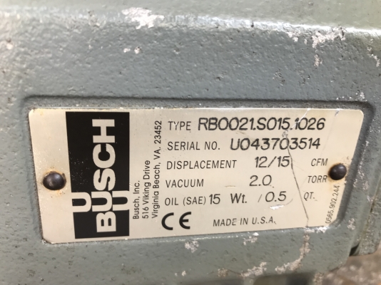ขายปั้มแวคคั่มสุญญากาศ Busch 1HP. 220V ไฟบ้าน made in USA สภาพสวย หมุนนิ่ม ดูดแรง พร้อมใช้งาน