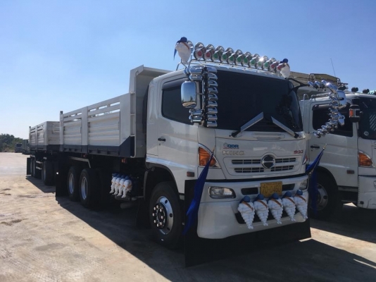 Hino 344 แรง ปี 58 แม่ลูกกระบะดั้มพ์สามมิตร ลูก 3 เพลาแท้ เดิมบางทุกจุด สภาพสวยพร้อมใช้งาน ทะเบียนพร้อม