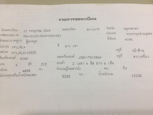 ขายรถ 6 ล้อ FF1JPLA สมอทองปี45 ราคา 690,000