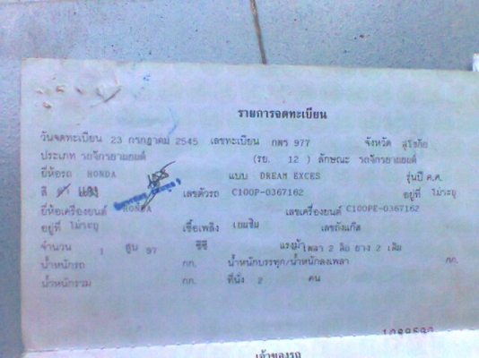 ขายเล่มดรีมทะเบียนพร้อมโอน ขายเล่มดรีมทะเบียนพร้อมโอน