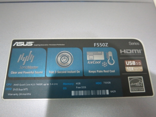 โน๊ตบุ๊ค ASUS X550ZE-XX141D 15.6 นิ้ว AMD Quad Core A10-7400P Ram 4G HDD 750 GB มีการ์ดจอ ที่ชาร์ท ส