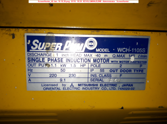 ขายปั๊มน้ำหอยโข่งชนิดแรงดันสูง Mitsubishi รุ่น WCH-1105S  1.5hp