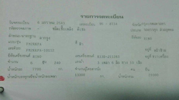 10ล้อหัวลาก2เพลา HINO FM2Kปี43 เครื่องK13D -240แรงม้า 10ล้อหัวลาก2เพลา HINO FM2Kปี43 เครื่องK13D -240แรงม้า