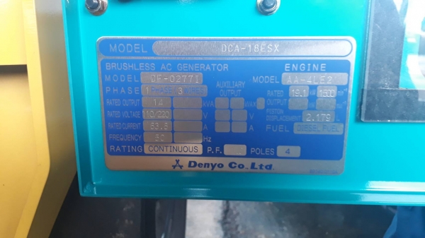 เครื่องปั่นไฟ DENYO รุ่น DCA-18ESX มือ 1