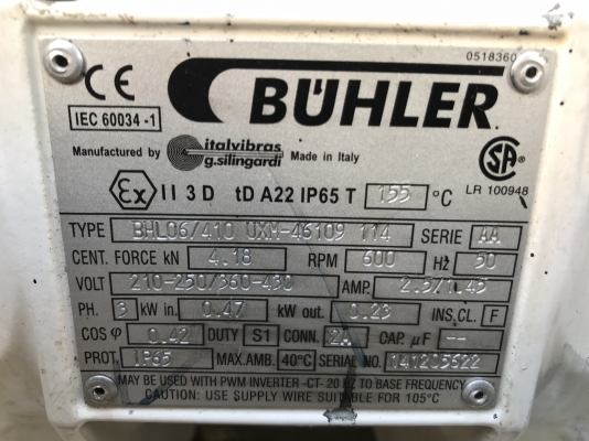 ขายมอเตอร์สั่น-เขย่า Buhler made in Italy 380V ตัวใหญ่ สั่นแรง สภาพใหม่มาก พร้อมใช้งาน