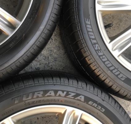 ล้อแม็ก Toyota Vios ตัวท็อป ขอบ 16 สีรมดำ พร้อมยาง Bridgestone 195-50-16 ปี13