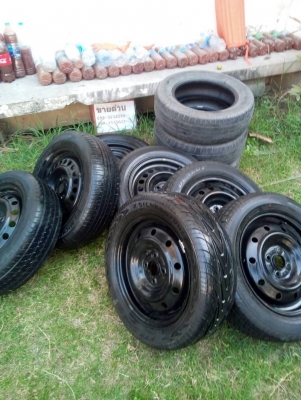 กะทะล้อ ขอบ15 ขนาด 4 รู 100 mm. พร้อมยาง 185/60R15 หรือ เลือกได้ 175/65R15 โทร.081-427-3941 ตจว.ส่งไ