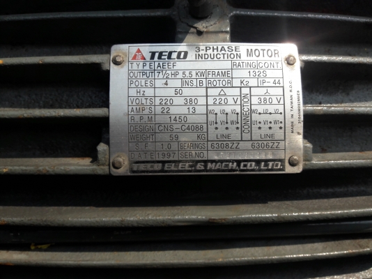 ขาย !! มอเตอร์.TECO.ขนาด7.5แรง3สาย.รอบ1460.พร้อมใช้ ขาย !! มอเตอร์.TECO.ขนาด7.5แรง3สาย.รอบ1460.พร้อมใช้