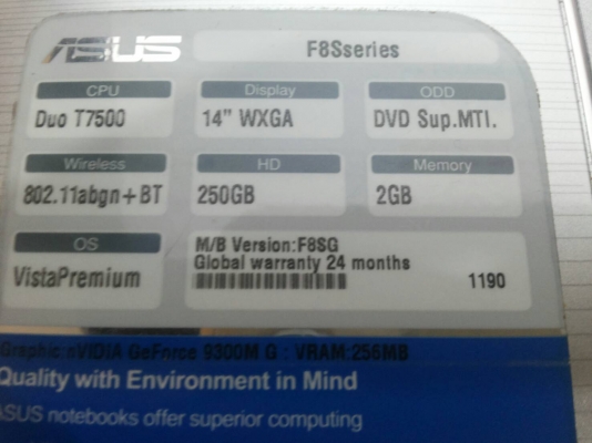 ์NOTEBOOK ASUS F8S (HDD 250 GB MEM 2 GB สภาพดี ) ์NOTEBOOK ASUS F8S (HDD 250 GB MEM 2 GB สภาพดี )