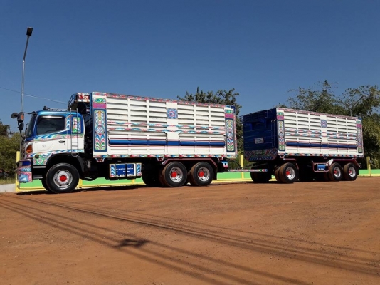 Hino 344 แรง ปี 55 เฟืองเร็ว รถพ่วงแม่ลูกกระบะดัมพ์เหล็อคอกเกษตร ลูก 3 เพลาแท้ ยาว 7 เมตร บรรทุกได้ 30 ตัน ทะเบียนพร้อม