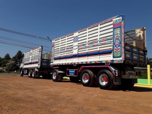 Hino 344 แรง ปี 55 เฟืองเร็ว รถพ่วงแม่ลูกกระบะดัมพ์เหล็อคอกเกษตร ลูก 3 เพลาแท้ ยาว 7 เมตร บรรทุกได้ 30 ตัน ทะเบียนพร้อม