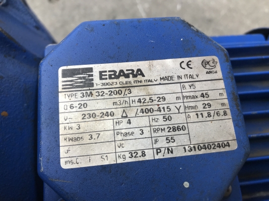 ขายปั้มน้ำหอยโข่งหัวสแตนเลส Ebara 4HP. 380V รุ่นใบพัดใหญ่ส่งน้ำไกล ขนาดเข้า 2นิ้ว ออก 1.2นิ้ว สภาพสวยเดิมๆ พร้อมใช้งาน