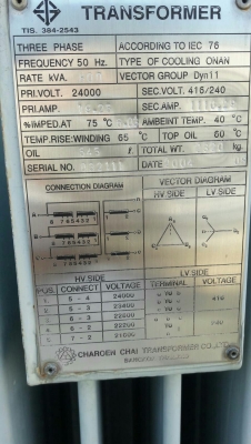 หม้อแปลงไฟฟ้า 1000kva 800 kva 250 kva