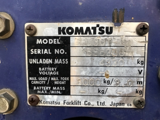 ขายFORKLIFT KOMATSU FD30-14(เสา3เมตร)(auto)(3ตัน) สวยเดิมจากญี่ปุ่น ยังไม่เคยใช้ในไทย 235,000เท่านั้น!!