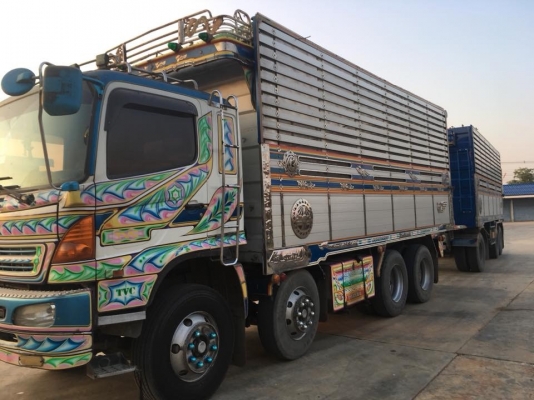 รถพ่วง 24 ล้อ Hino mega 320 แรง ปี 50 แม่ลูกดัมพ์อู่ธวัชชัยชุดใหญ่ ใส่ของได้ 29.9 ตัน พื้นฝาหน้าและตระแกรงแสตนเลส ทะเบียนพร้อม แถมยางใหม่ 6 เส้น