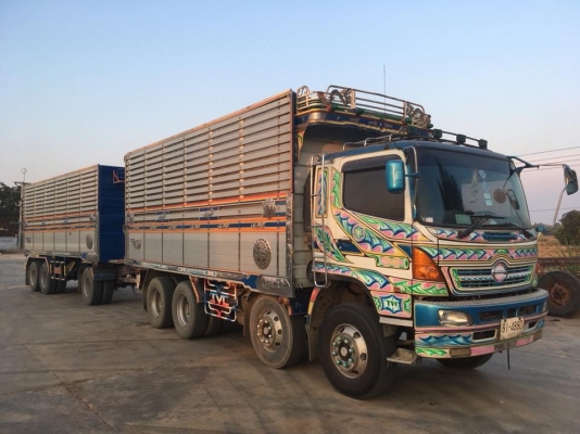 รถพ่วง 24 ล้อ Hino mega 320 แรง ปี 50 แม่ลูกดัมพ์อู่ธวัชชัยชุดใหญ่ ใส่ของได้ 29.9 ตัน พื้นฝาหน้าและตระแกรงแสตนเลส ทะเบียนพร้อม แถมยางใหม่ 6 เส้น