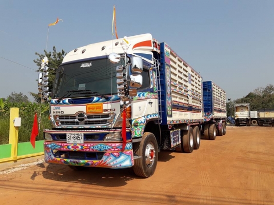 Hino 344 แรง ปี 55 เฟืองเร็ว รถพ่วงแม่ลูกกระบะดัมพ์เหล็อคอกเกษตร ลูก 3 เพลาแท้ ยาว 7 เมตร บรรทุกได้ 30 ตัน ทะเบียนพร้อม