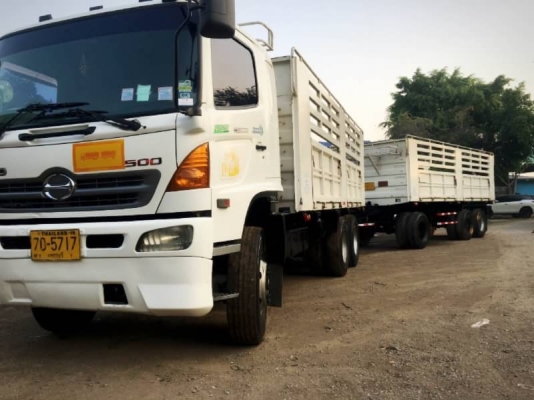HINO เครื่อง 380 แรง ปี 51 แม่ลูกไม่ดัมพ์กระบะสามมิตร ลูก 3 เพลา ยาว 7 ม. เดิมๆ พร้อมใช้งาน