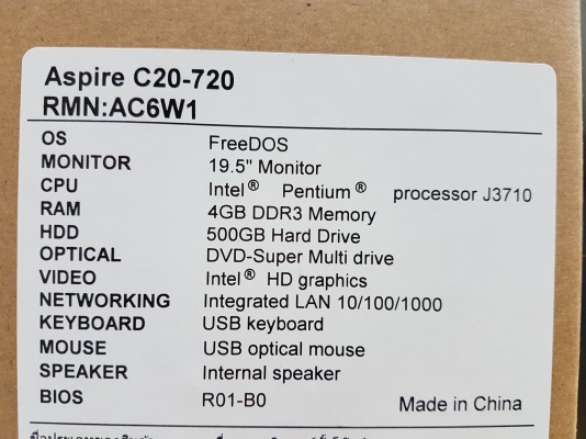 คอมพ์ All in one ACER Aspire C20-720 จอ 19.5 นิ้ว สภาพใหม่ มีประกันศูนย์ถึง 2/6/2020