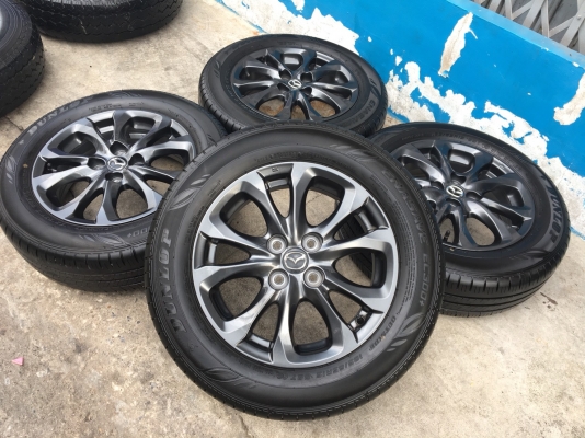 ล้อแม็กป้ายแดง Mazda 2 ขอบ 15 สีดำ มิดไนท์ พร้อมยางป้ายแดง185-65-15 ปี 17 มีตุ่ม เส้นสี