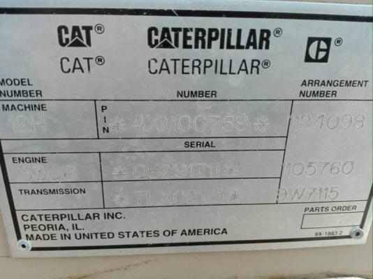 ขายรถเกรด CATTERPILAR 12H SERIES 4XM00769 เครื่อง 8Z แรง สภาพพร้อมใช้ เอกสารเล่มทะเบียน  รถอยู่ ลำปาง โทร  0610710295