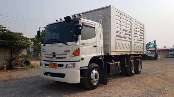 HINO MEGA 344 แรง ปี 56 เฟืองเร็ว แม่เดี่ยวดัมพ์คอกเกษตรพืชไร่ กระบะสามมิตรแท้ ไมล์แท้ 100,000 กม. ยางเรเดียลเต็ม ทะเบียนพร้อม