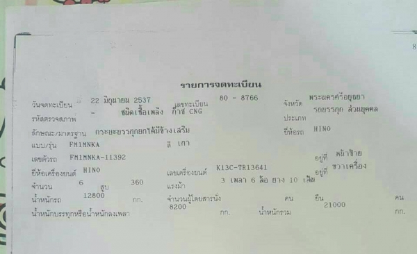 10ล้อ2เพลาดั้ม HINO FM1M วางเครื่องK13C ติดก๊าชCNG ในเล่มลง 360แรง เครื่องเดินเรียบมาก คัสชีมีบวมตัวชับในช่วงเกียร์ ตัวเมนคัสชีแท้ ปกติ กระทะล้อและยางขาด4ชุด ถัาจะวิ่งกลับต้องเช็คระบบเบรคและระบบครัช สภาพหัวดูดี กระมีผุบริเวณแผ่นพื้นด้านข้าง ภาษีต้องชำระ3 10ล้อ2เพลาดั้ม HINO FM1M วางเครื่องK13C ติดก๊าชCNG ในเล่มลง 360แรง เครื่องเดินเรียบมาก คัสชีมีบวมตัวชับในช่วงเกียร์ ตัวเมนคัสชีแท้ ปกติ กระทะล้อและยางขาด4ชุด ถัาจะวิ่งกลับต้องเช็คระบบเบรคและระบบครัช สภาพหัวดูดี กระมีผุบริเวณแผ่นพื้นด้านข้าง ภาษีต้องชำระ3