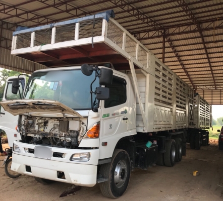 ขาย HINO 344 พ่วงแม่ลูก กระบะเหล็กสามมิตร รถปี 57