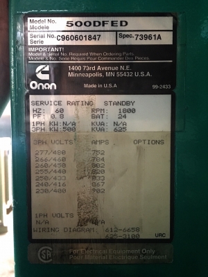 เครื่องปั่นไฟ Cummins K-19 Set ONAN ไดร์ 625KVA / 600 แรงม้า เครื่องปั่นไฟ Cummins K-19 Set ONAN ไดร์ 625KVA / 600 แรงม้า