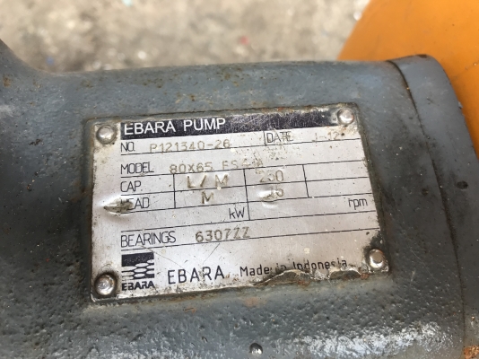 ขายปั้มน้ำหอยโข่ง Ebara 80x65FSJ ขนาดเข้า 3นิ้ว ออก 2.5นิ้ว ใบพัดทองเหลือง ชนมอเตอร์ Mitsubishi 3HP. 380V สภาพสวย หมุนนิ่ม พร้อมใช้งาน ราคา 11,000 บาท