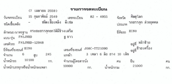 ขาย HINO รุ่น FM1JNRD