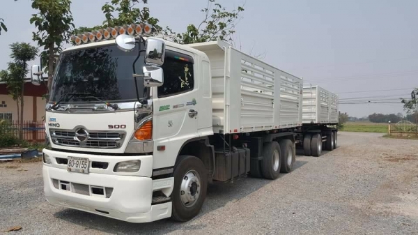 HINO MEGA FM2P 380 แรง Hi Speed ปี 57 แม่ลูกดัมพ์สามมิตร  ไมล์แท้ 190,000 กม. เครื่อง/เกียร์เดิมบาง ยางดี 80\% ทะเบียนพร้อม