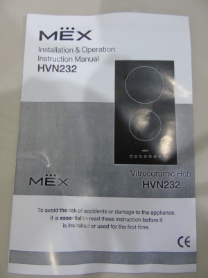 เตาฝัง MEX รุ่น HVN232 ขนาด 2 หัวเตาไฮไลท์ ฐานกระจกเซรามิก ของใหม่ ยังไม่ได้ติดตั้งใช้งาน