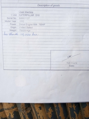 ขายรถแทรคเตอร์ CAT D10 น้ำหนก 80 ตัน เอกสารอินวอย ราคา 4500000 ขายรถแทรคเตอร์ CAT D10 น้ำหนก 80 ตัน เอกสารอินวอย ราคา 4500000