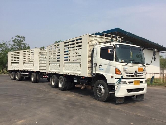 HINO เครื่อง 344 แรง ปลายปี 56 แม่ลูกกระบะสามมิตรไม่ดั้มพ์ สภาพเดิม ๆ เฟืองเร็ว ท้องอ่างมิเนียม ท่อเอส ล้อแม็ค แม่ยาว 6.20 ม. ลูกยาว 7 ม. สภาพยาง 70\% น้ำหนักบรรทุกได้ 32.5 ตัน