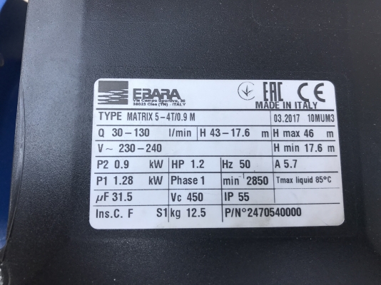ขายปั้มน้ำแรงดันสูงหัวปั้มสแตนเลส Ebara 1.2HP. 220V ไฟบ้าน รุ่นใบพัด 4ชั้น made in Italy ขนาดเข้า 1.2นิ้ว ออก 1นิ้ว ของใหม่แกะกล่อง สั่งซื้อราคาตัวละ 9,900 บาท