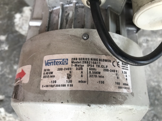 ขายริงโบวเวอร์ Ventex 0.5HP. 220V ไฟบ้าน สภาพสวยมาก หมุนนิ่ม ดูดแรง พร้อมใช้งาน ราคา 3,000 บาท