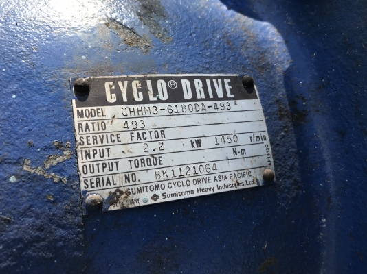 ขายมอเตอร์เกียร์ Cycro drive Sumitomo 3HP. 380V made in Japan อัตราทด 1:493 เพลาออกประมาณ 2.9รอบต่อนาที สภาพสวยมาก หมุนนิ่ม พร้อมใช้งาน