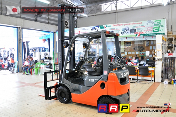 ขายรถโฟล์คลิฟท์มือสอง TOYOTA รุ่น 8FG15-30506 นำเข้าจากประเทศญี่ปุ่น 100\% ไม่เคยใช้งานในไทย