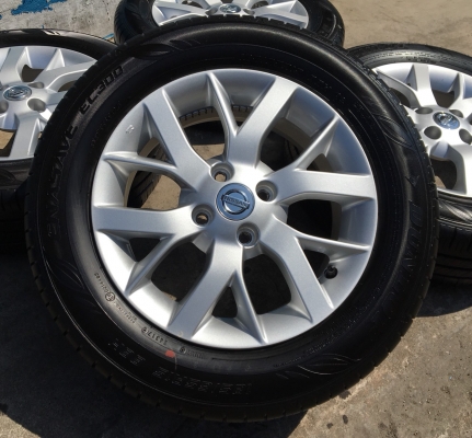 ล้อแม็กป้ายแดง Nissan 4รู100 ขอบ 15 พร้อมยางป้ายแดง Dunlop 185-65-15