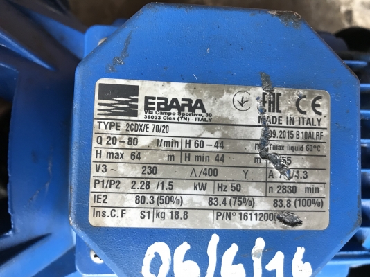 ขายปั้มน้ำหัวสแตนเลสแรงดันสูงรุ่น 2ใบพัด Ebara 2HP. 380V made in Italy สภาพเดิมๆสวยมาก หมุนนิ่ม พร้อมใช้งาน ราคา 6,800 บาท