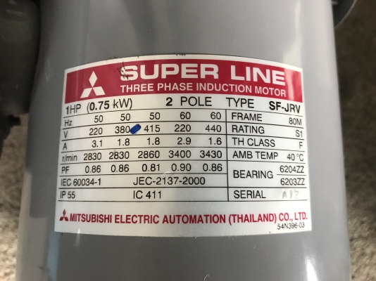 ขายมอเตอร์หน้าแปลน Mitsubishi 1HP. 380V 2850rpm. 2Pole สภาพของใหม่ เทสงานไม่กี่ครั้ง พร้อมใช้งาน ราคาตัวละ 1,800 บาท มี 2ตัวครับ