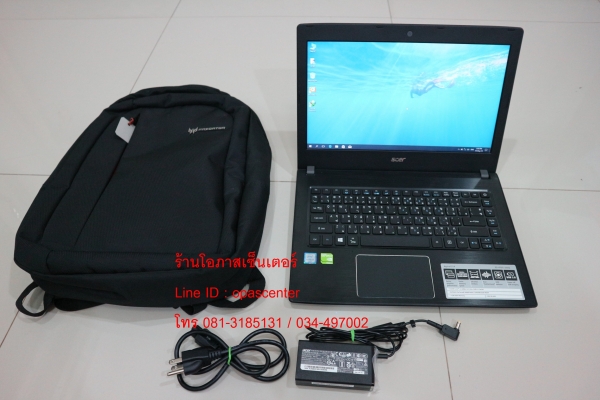 โน๊ตบุ๊ค ACER E5-475G-332Q สีเทา Core i3-6006U Ram 4G HDD 500 GB การ์ดจอ 940MX ที่ชาร์ท กระเป๋า สภาพ
