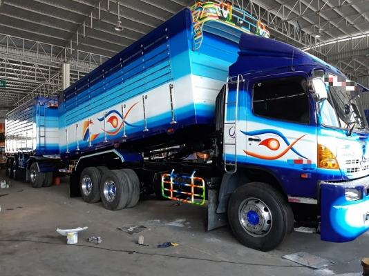 พ่วง 22 ล้อ HINO 380 ปี56 กระบะมิเนียม - ดั้ม อู่.โชคชัย แม่ยาว 6.20ม. ลูกยาว7ม. บรรทุกของได้ 32 ตัน