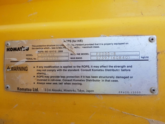 ขายรถแบคโฮ KOMATSU PC200-8 ใช้งาน 12,xxx ชั่วโมง สภาพดี พร้อมใช้งาน เอกสารเล่มทะเบียน